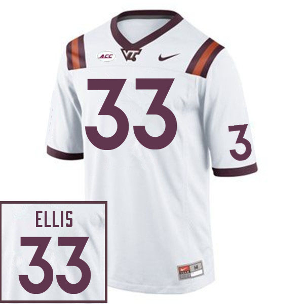 Men #33 Miles Ellis Virginia Tech Hokies College Football Jerseys Sale-White
